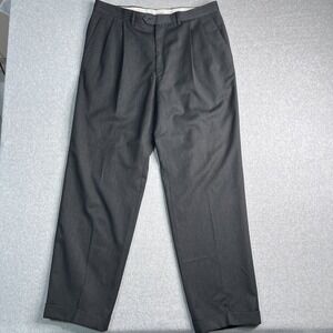 Pazoni Wool Dress Pants Mens 36x31.5 Pleated Cuffed Hem Italy Dark Gray